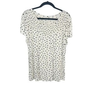 Maurices Black & White Polka Dot Smocked Flutter Sleeve Tee Shirt Blouse Large